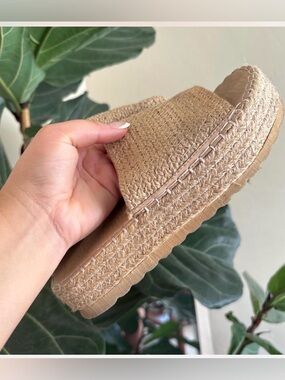 Tan Woven Platform Sandals